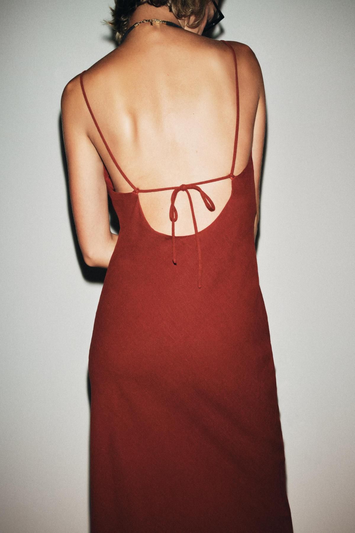 자라 내추럴 라미 스트랩 미디 원피스 8478/730 WINE - 상세 이미지 5