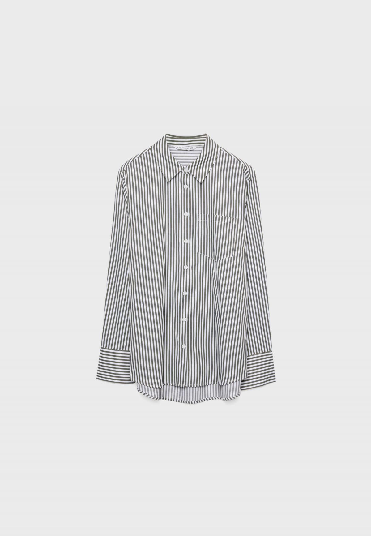 스트라디바리우스 스트라이프 베이직 포플린 포켓 긴팔 셔츠 6010/635 BOTTLE GREEN - 메인 이미지
