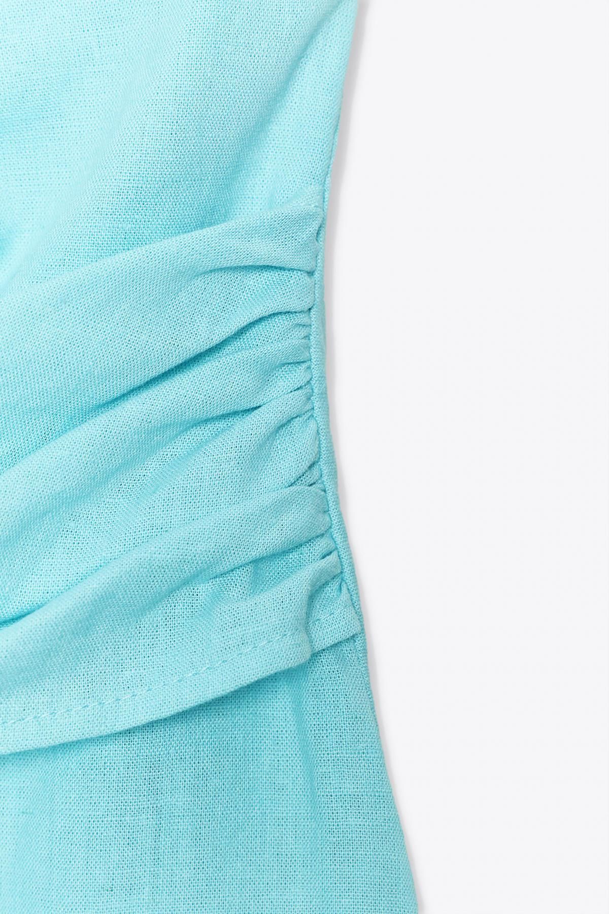 자라 린넨블렌드 크로스 브이넥 매듭 홀터넥 민소매 탑 8702/383 TURQUOISE - 상세 이미지 5