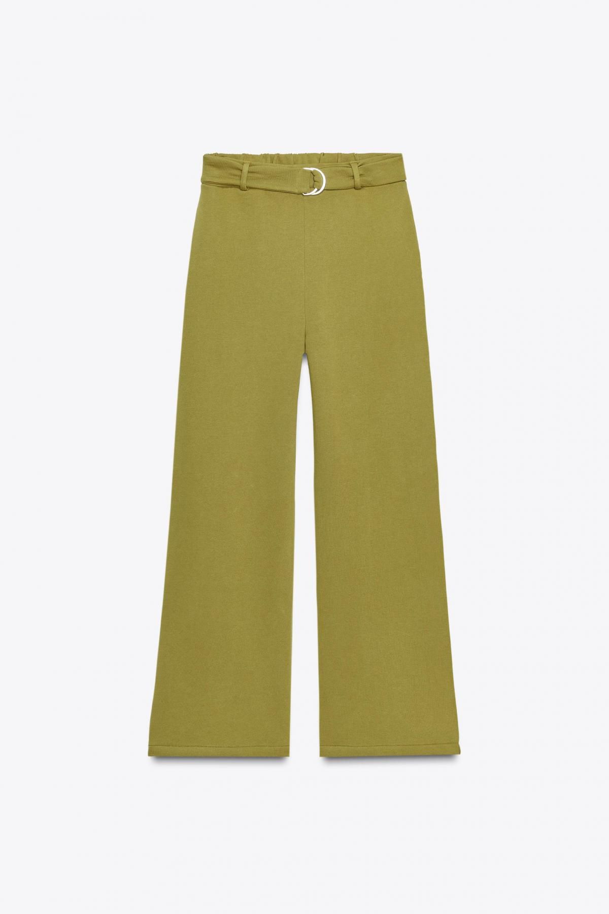 자라 하이웨이스트 와이드 벨트 코튼 팬츠 2335/671 OLIVE GREEN - 메인 이미지