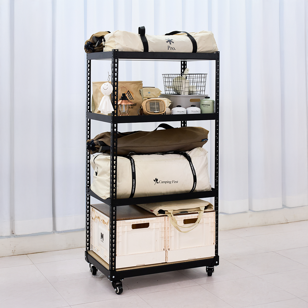 폴던스랙 올스틸 올블랙 홈 카페 거실 수납 선반 인테리어 선반장 450x300x1200mm, 4단, 블랙 - 상세 이미지 5