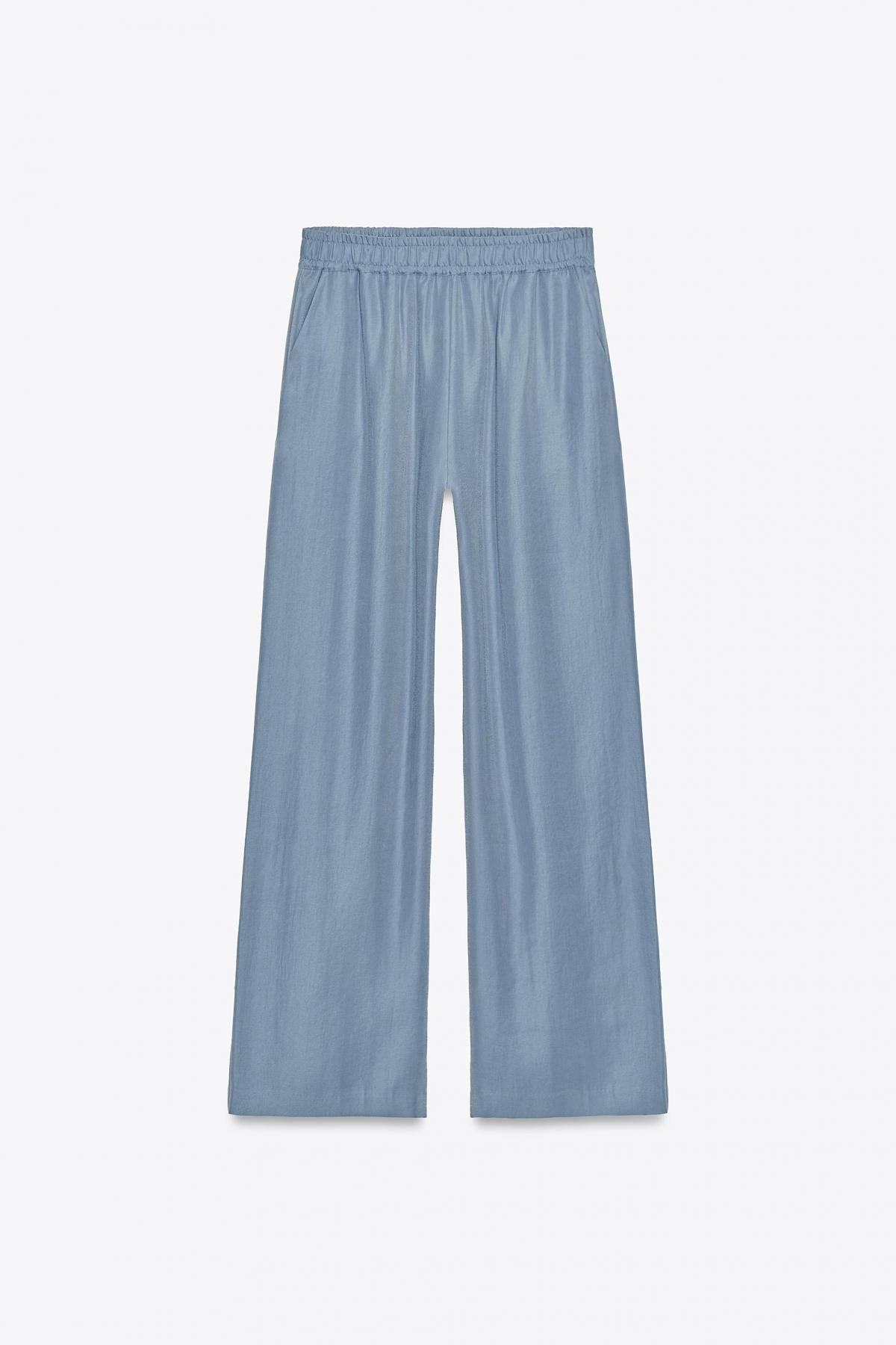 자라 소프트터치 하이웨이스트 와이드 팬츠 1971/361 BLUE / GREY - 상세 이미지 5