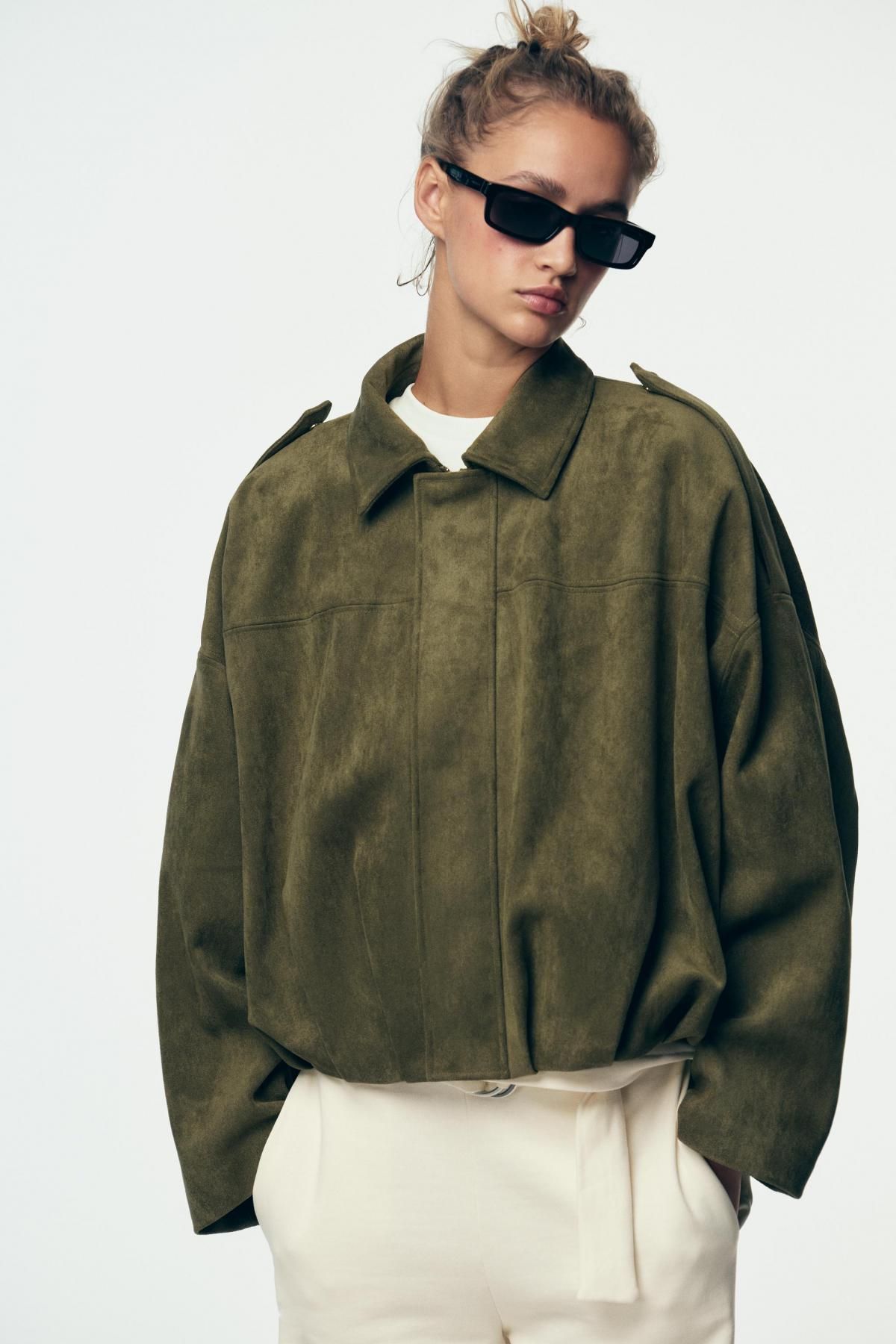 자라 스웨이드 이펙트 오버핏 볼륨 봄버 재킷 4344/655 MID KHAKI - 상세 이미지 2