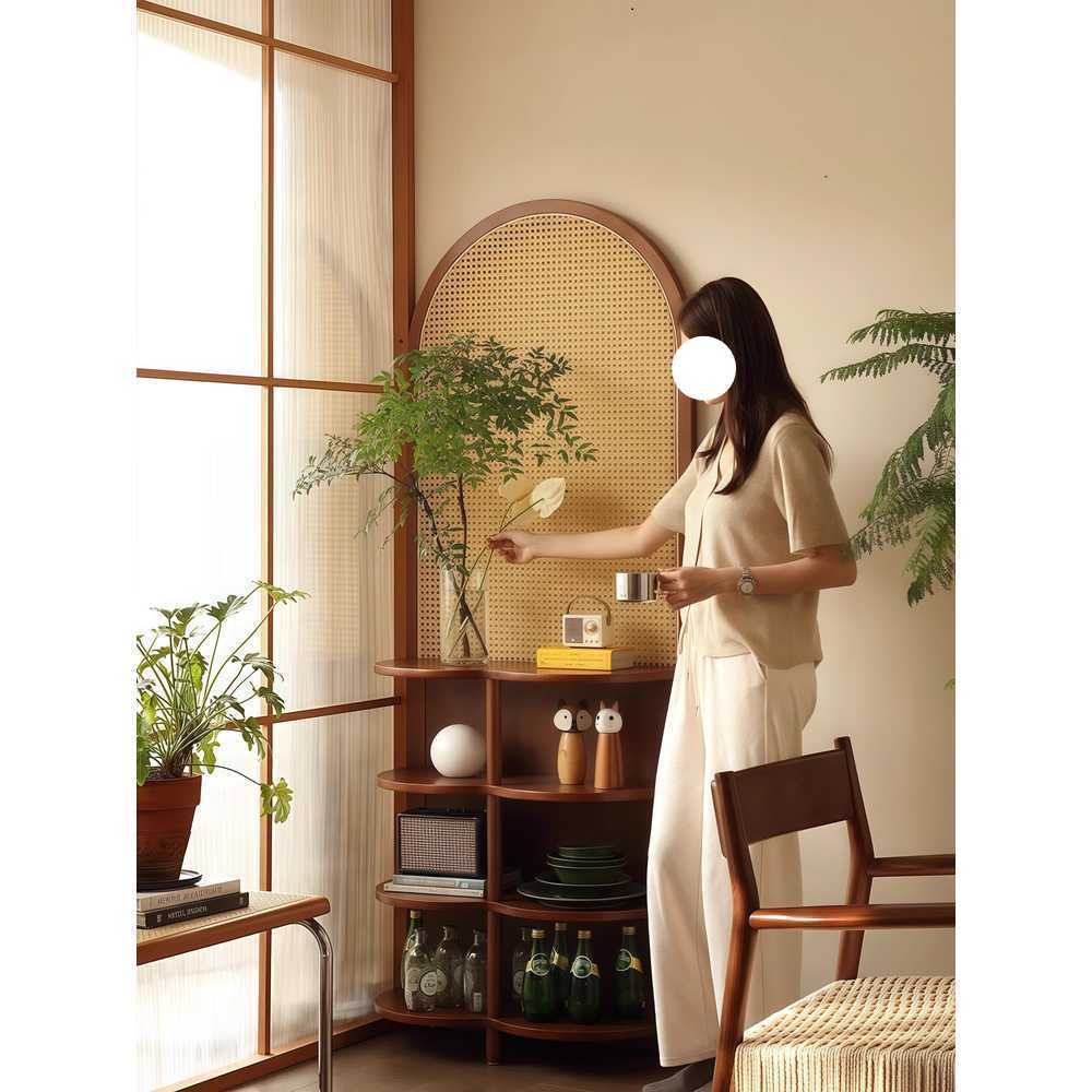 라탄 아치 파티션 우드 프레임 인테리어 공간 분리 1.8m 2단-월넛 - 상세 이미지 4