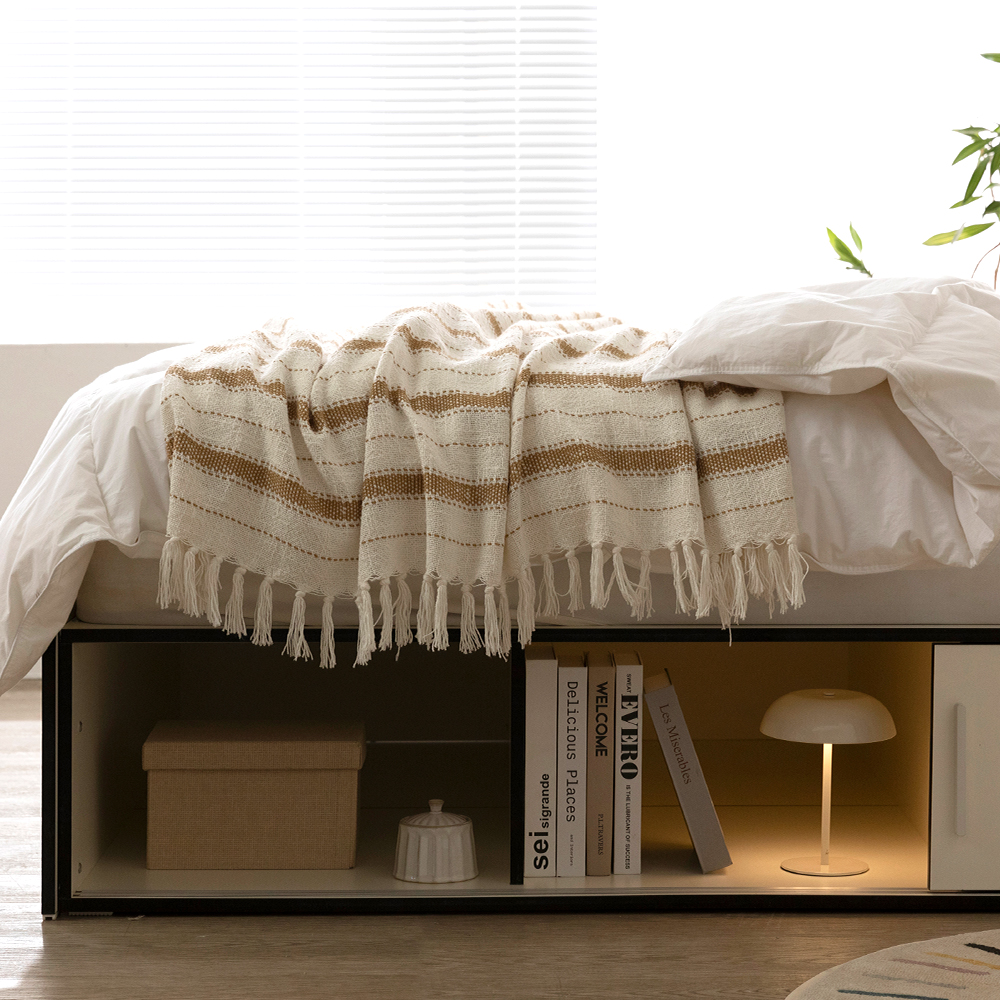 무디켄 도도도 수납형 서랍 호텔 침대 프레임 (+방수커버) 원형, SS 슬라이딩, 블랙+우드엣지