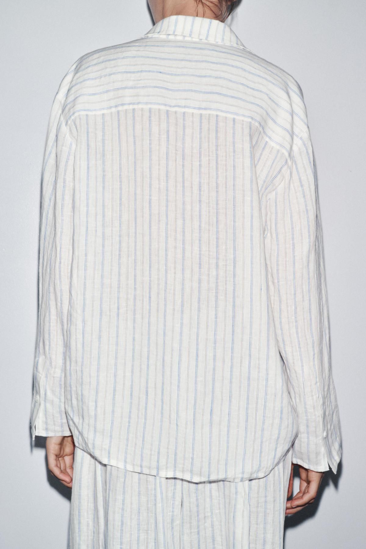 자라 스트라이프 린넨 브이넥 긴팔 셔츠 4786/285 STRIPED - 상세 이미지 5