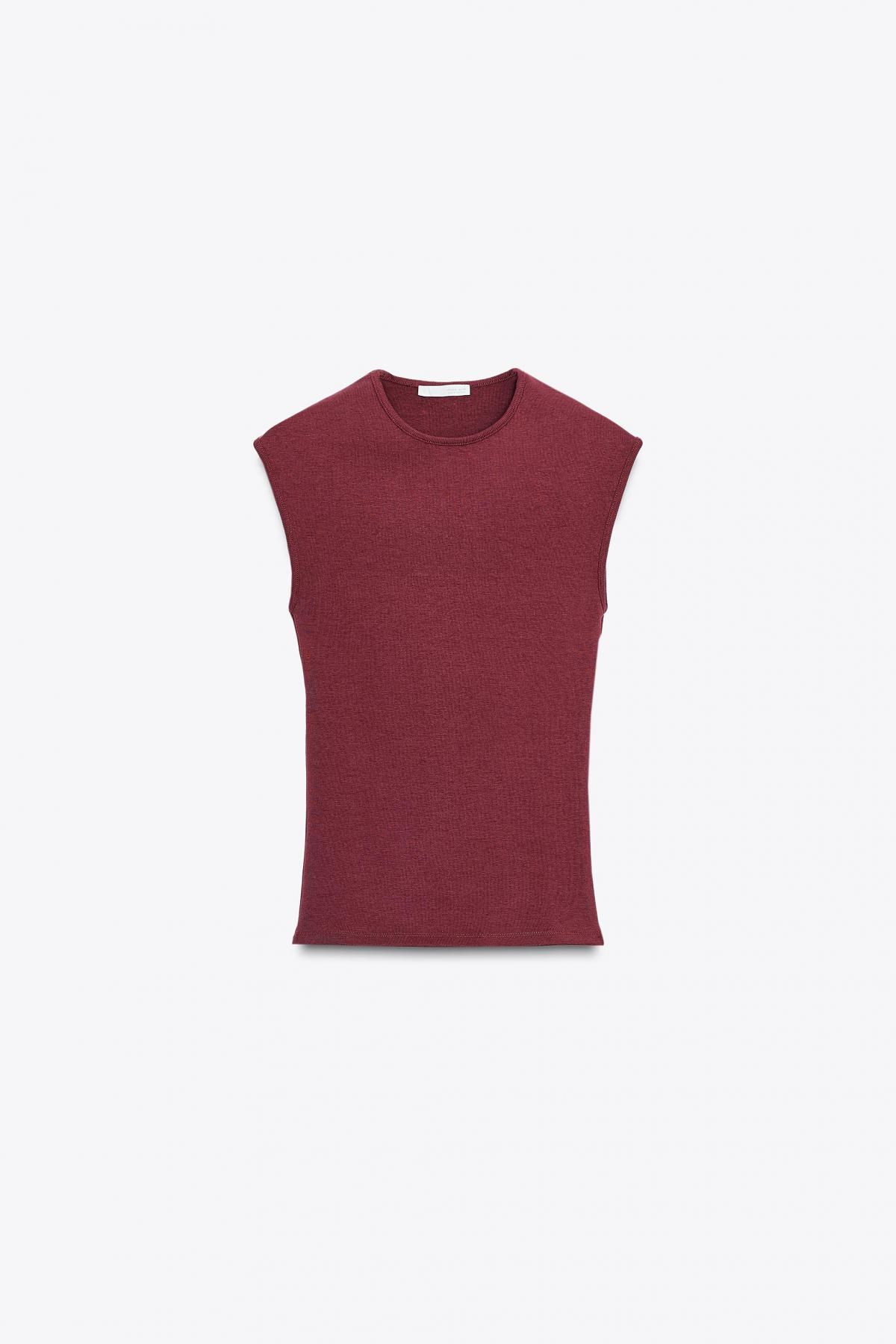 자라 슬림핏 테크니컬 립 민소매 티셔츠 0858/605 BURGUNDY - 메인 이미지