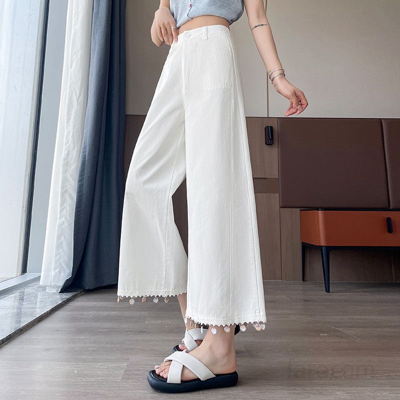 여성 텐셀 하이웨스트 와이드 팬츠 여름용 얇고 시원한 9부 캐주얼 팬츠 통기성 좋은 아이스 실크 소재 데일리룩 편안한 착용감 코튼 팬츠 - 상세 이미지 2