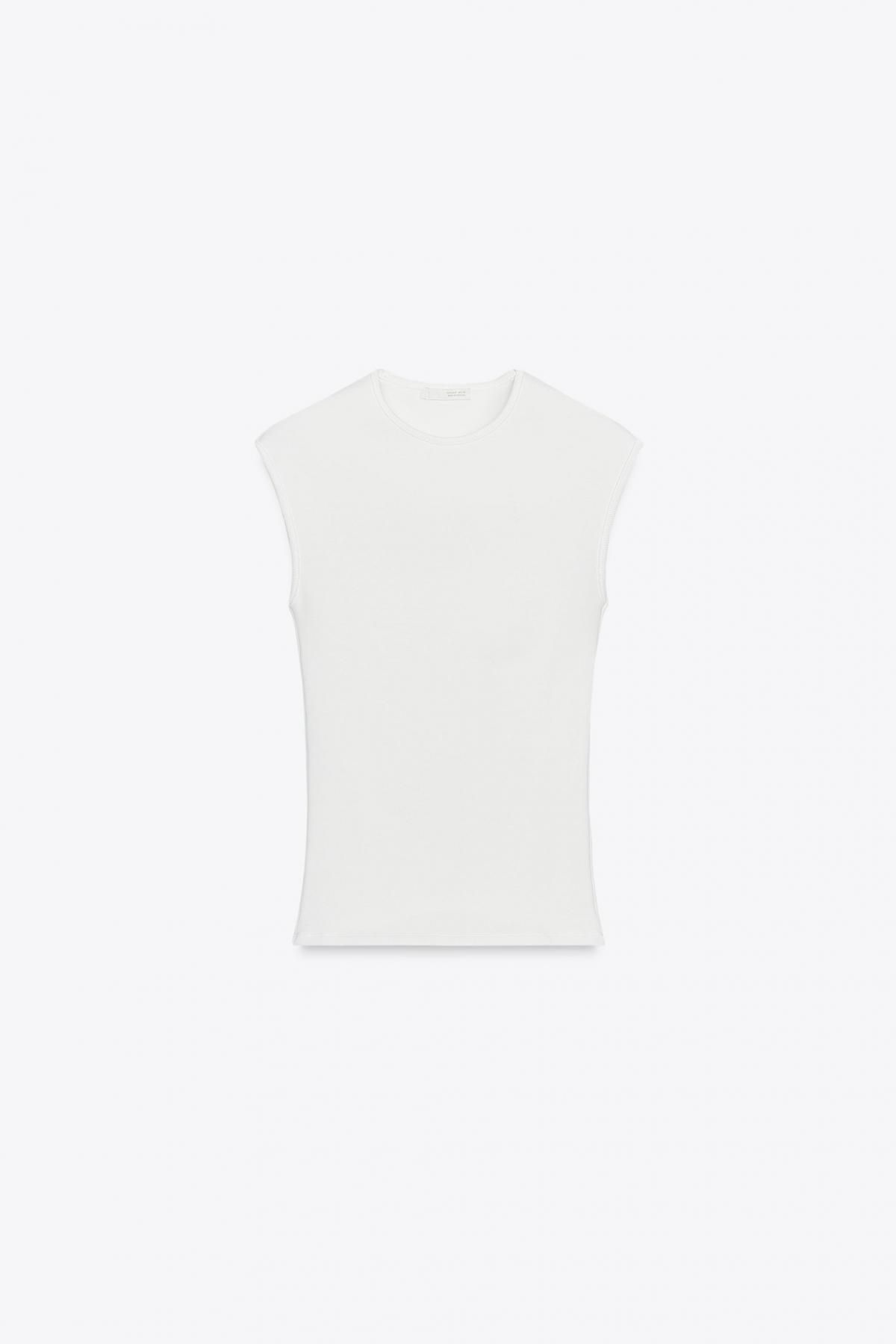 자라 슬림핏 민소매 골지 라운드넥 티셔츠 0858/605 WHITE - 메인 이미지