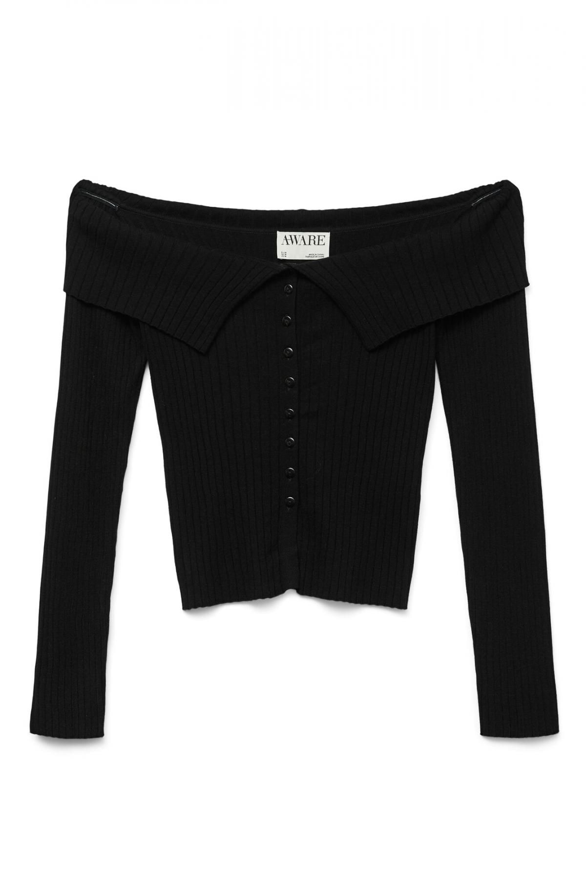 베로모다 오프숄더 슬림핏 골지 니트 카디건 블랙 3762199 NEGRO - 상품 이미지