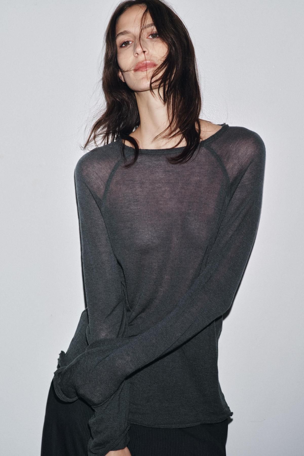 자라 울블렌드 라운드넥 긴팔 티셔츠 4786/454 ANTHRACITE GREY - 상세 이미지 5