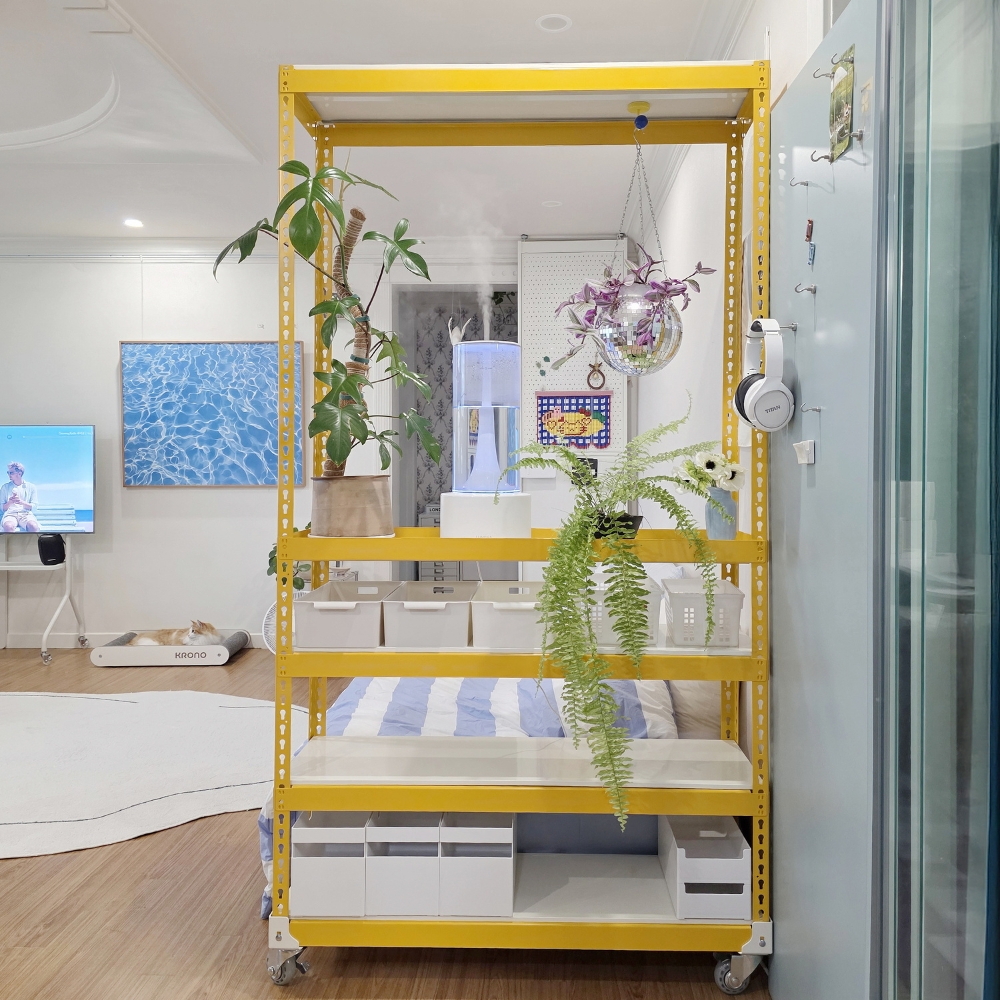 폴던스랙 올스틸 홈 카페 거실 수납 선반 인테리어 선반장 1000x400x1500mm, 4단, 아이보리 - 상세 이미지 2