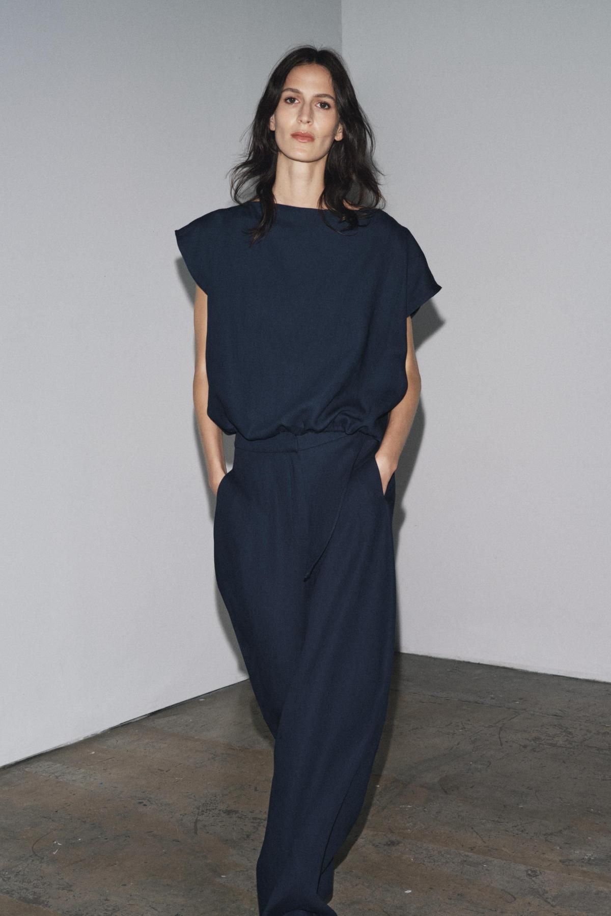 자라 테크니컬 린넨 블렌드 와이드 팬츠 8536/586 NAVY BLUE - 상세 이미지 2
