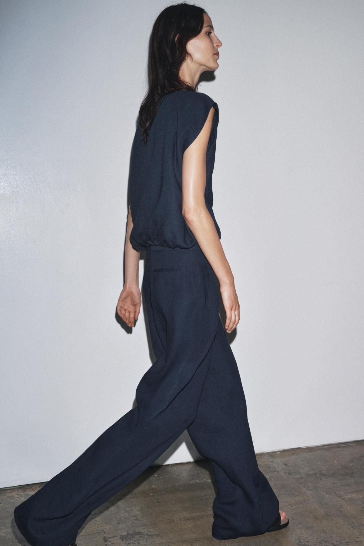 자라 테크니컬 린넨 블렌드 와이드 팬츠 8536/586 NAVY BLUE - 상세 이미지 5