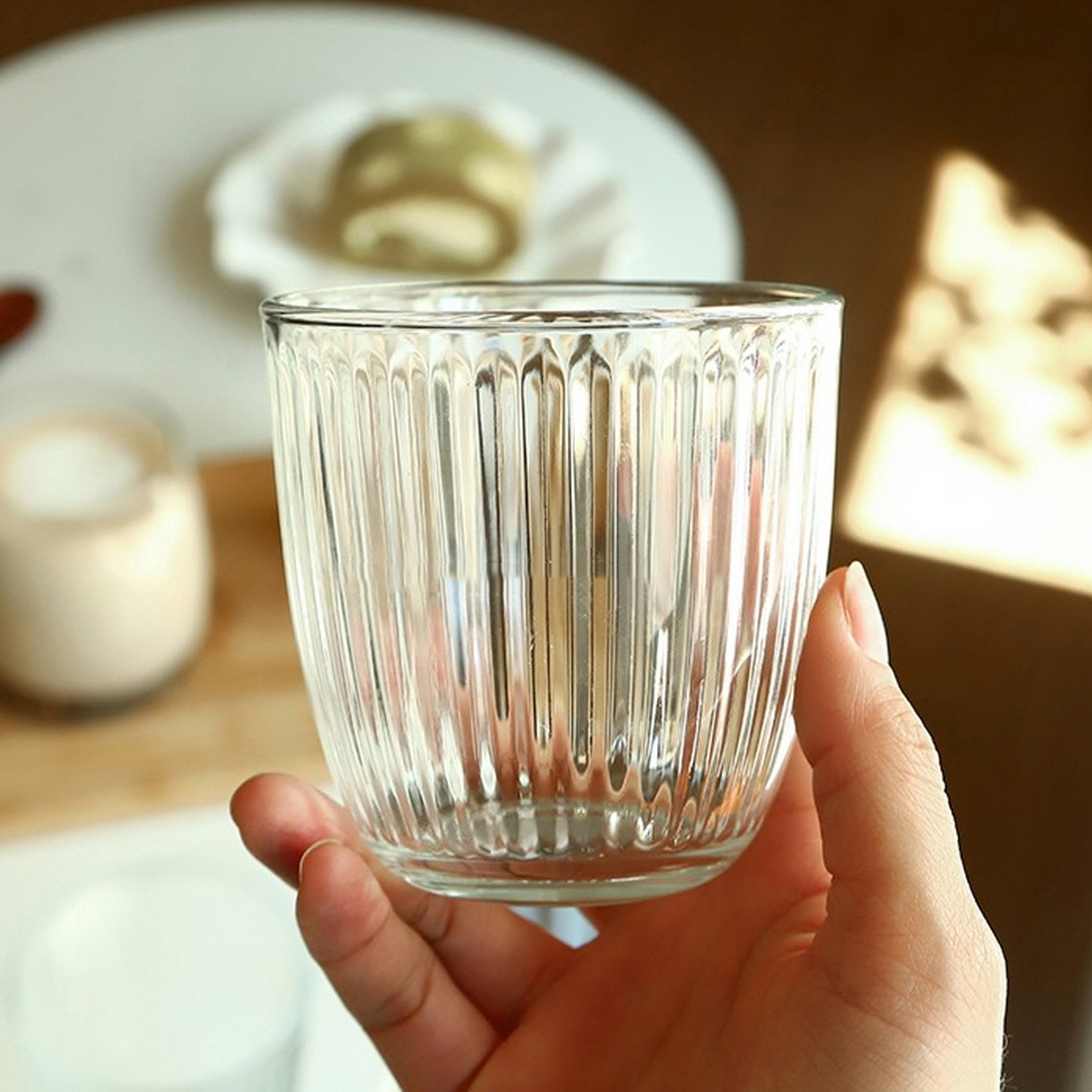 플리츠 홈카페 유리컵 플랫화이트 아인슈페너 아이스아메리카노 냉커피 유리잔 2size S