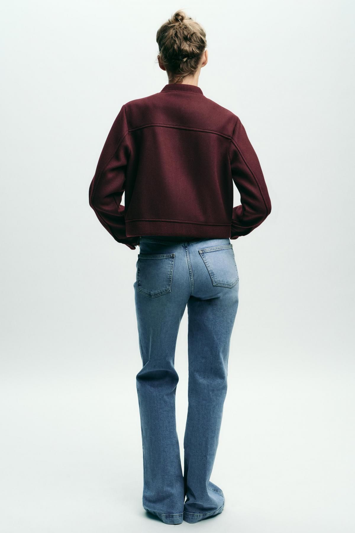 자라 소프트 크롭 버건디 라운드넥 집업 재킷 4968/032 BURGUNDY - 상세 이미지 4
