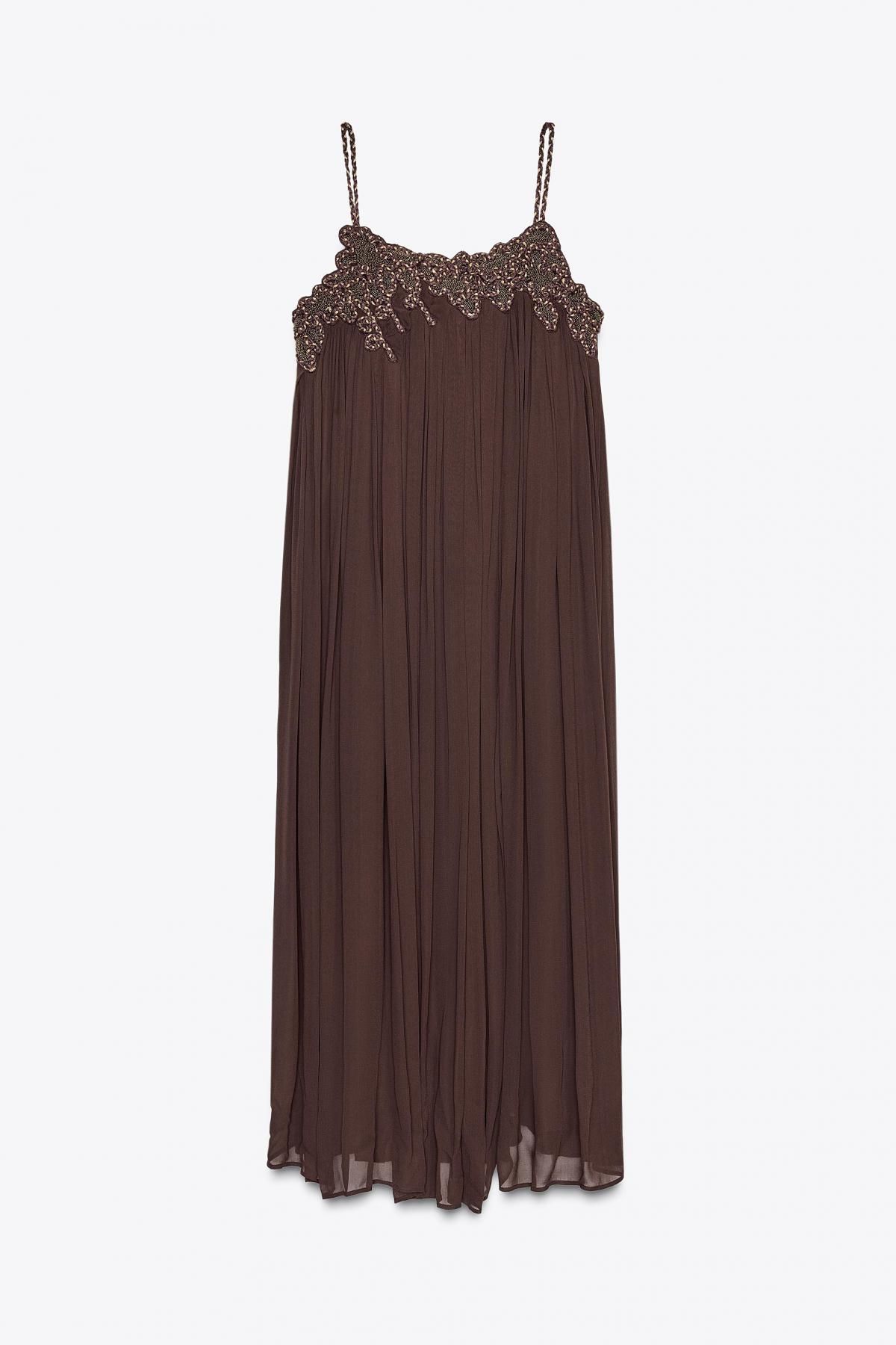 자라 자수 비즈 롱 원피스 6895/282 BROWN - 메인 이미지