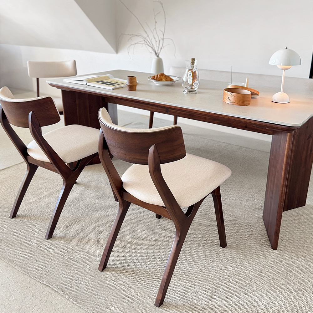 로포텐 브루클린 양면 세라믹식탁 세트 원목 4인용 식탁 포세린 1400 의자2 벤치