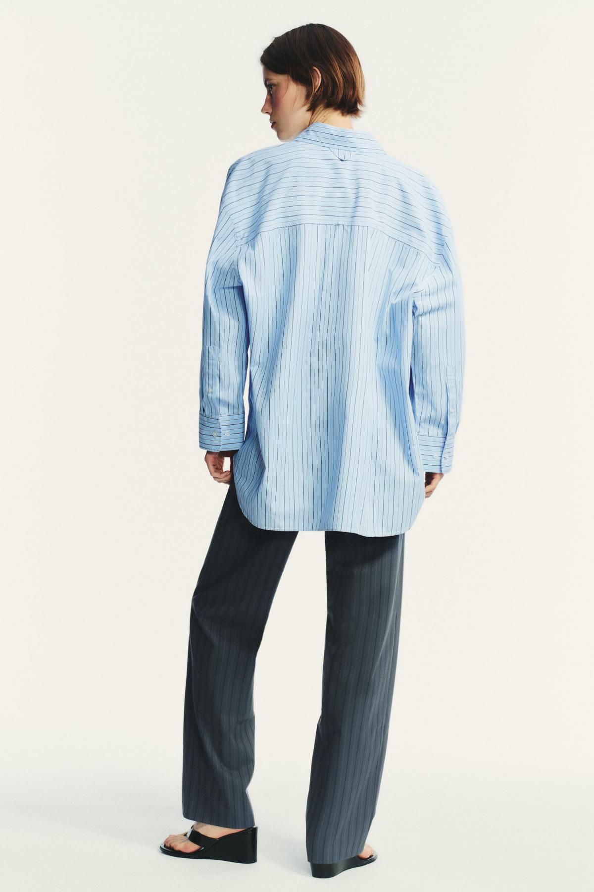 자라 오버사이즈 스트라이프 테크니컬 포플린 셔츠 0975/111 BLUE / NAVY - 상세 이미지 4