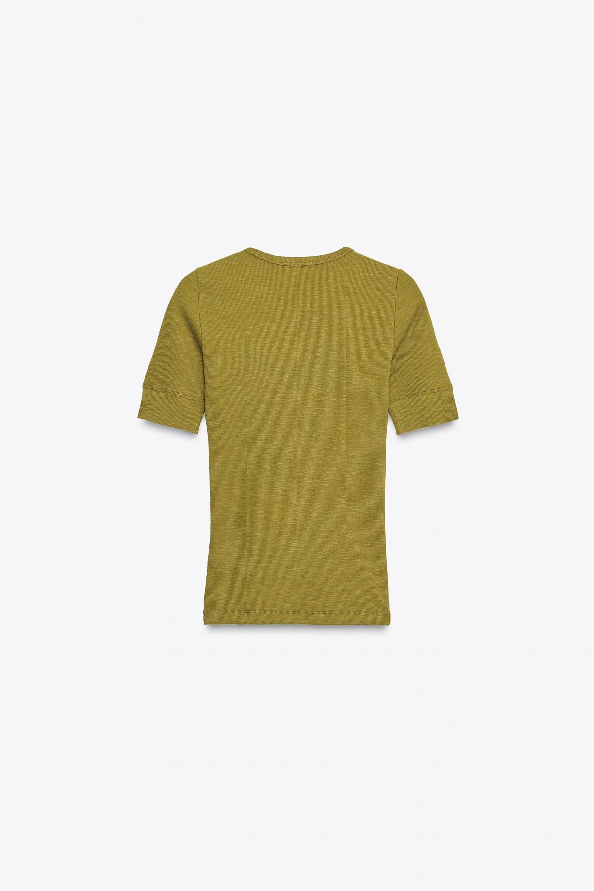 자라 슬림핏 립 라운드넥 반팔 티셔츠 2335/633 OLIVE GREEN - 상세 이미지 5
