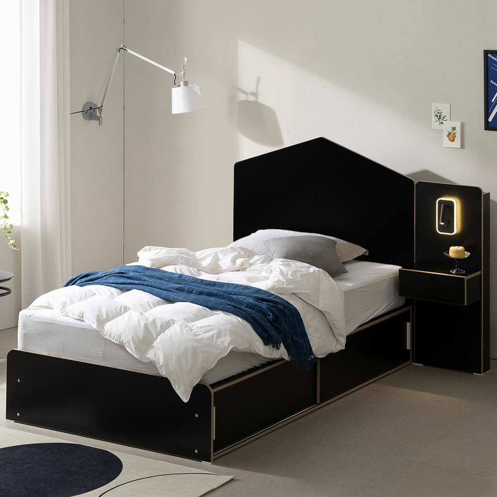 무디켄 도도도 수납형 서랍 호텔 침대 프레임 (+방수커버) 원형, SS 슬라이딩, 블랙+우드엣지