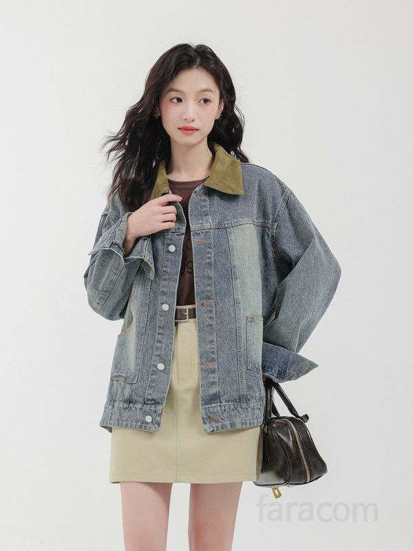 여성 루즈핏 데님자켓 가을 레트로 스타일 컬러 매칭 캐주얼 청자켓 모던한 디자인 편안한 착용감 외출용 데일리 필수 아이템 - 상세 이미지 5
