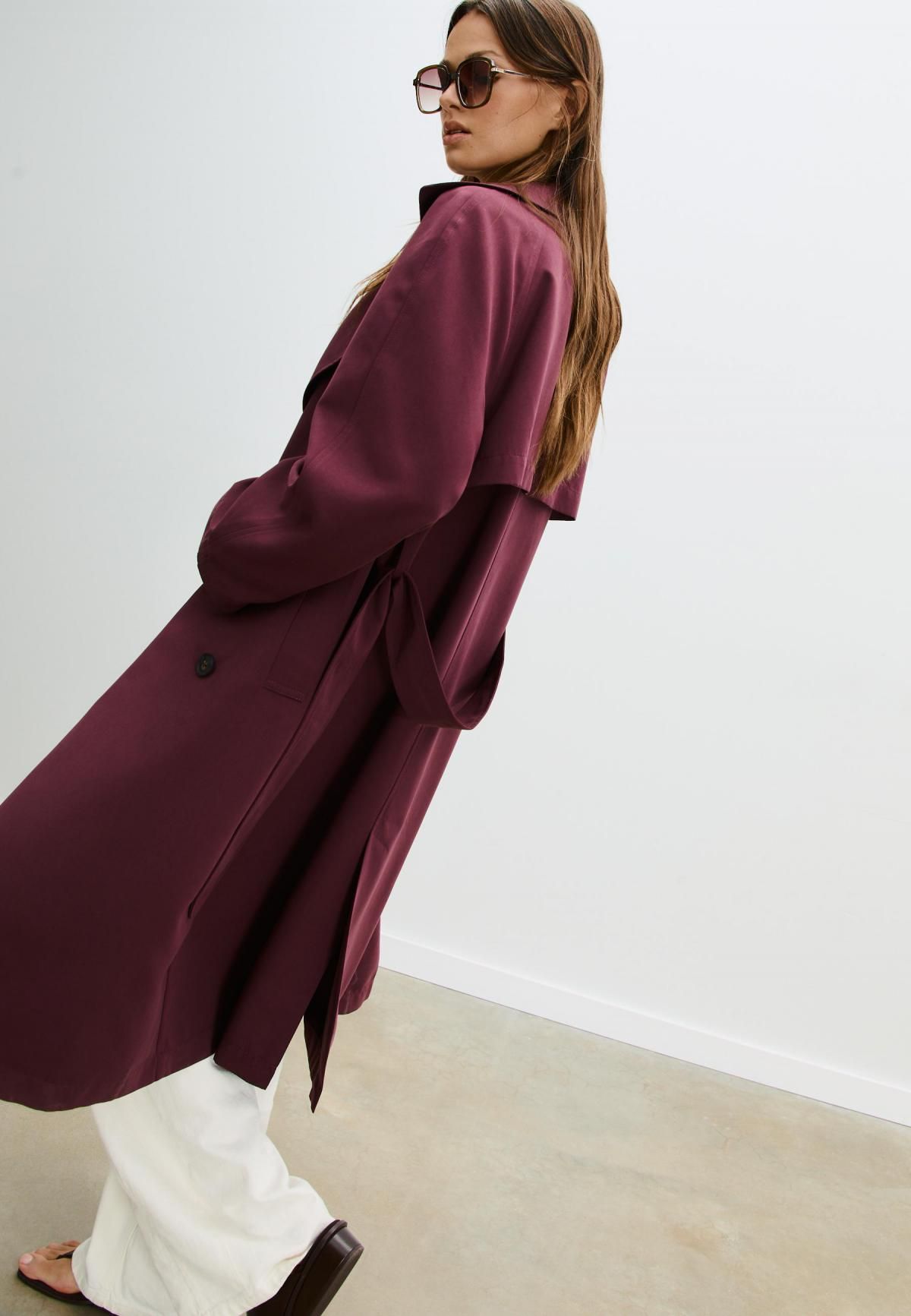 스트라디바리우스 버건디 오버사이즈 롱 트렌치코트 5880/638 BURGUNDY - 상세 이미지 2