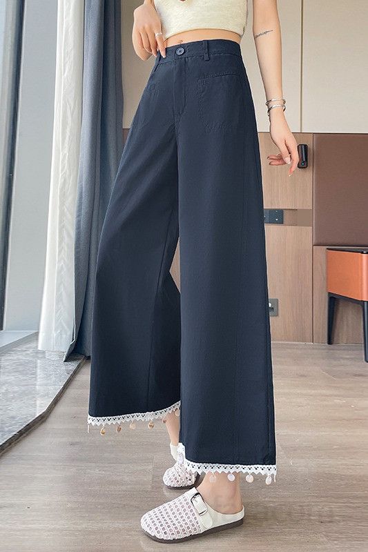 여성 텐셀 하이웨스트 와이드 팬츠 여름용 얇고 시원한 9부 캐주얼 팬츠 통기성 좋은 아이스 실크 소재 데일리룩 편안한 착용감 코튼 팬츠 - 상세 이미지 5