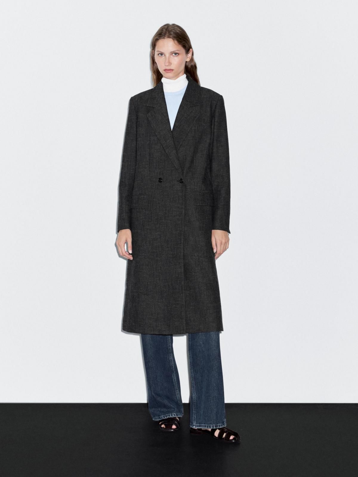 마시모두띠 코튼블렌드 헤링본 롱 테일러드 코트 6451/858 DARK GREY - 상품 이미지
