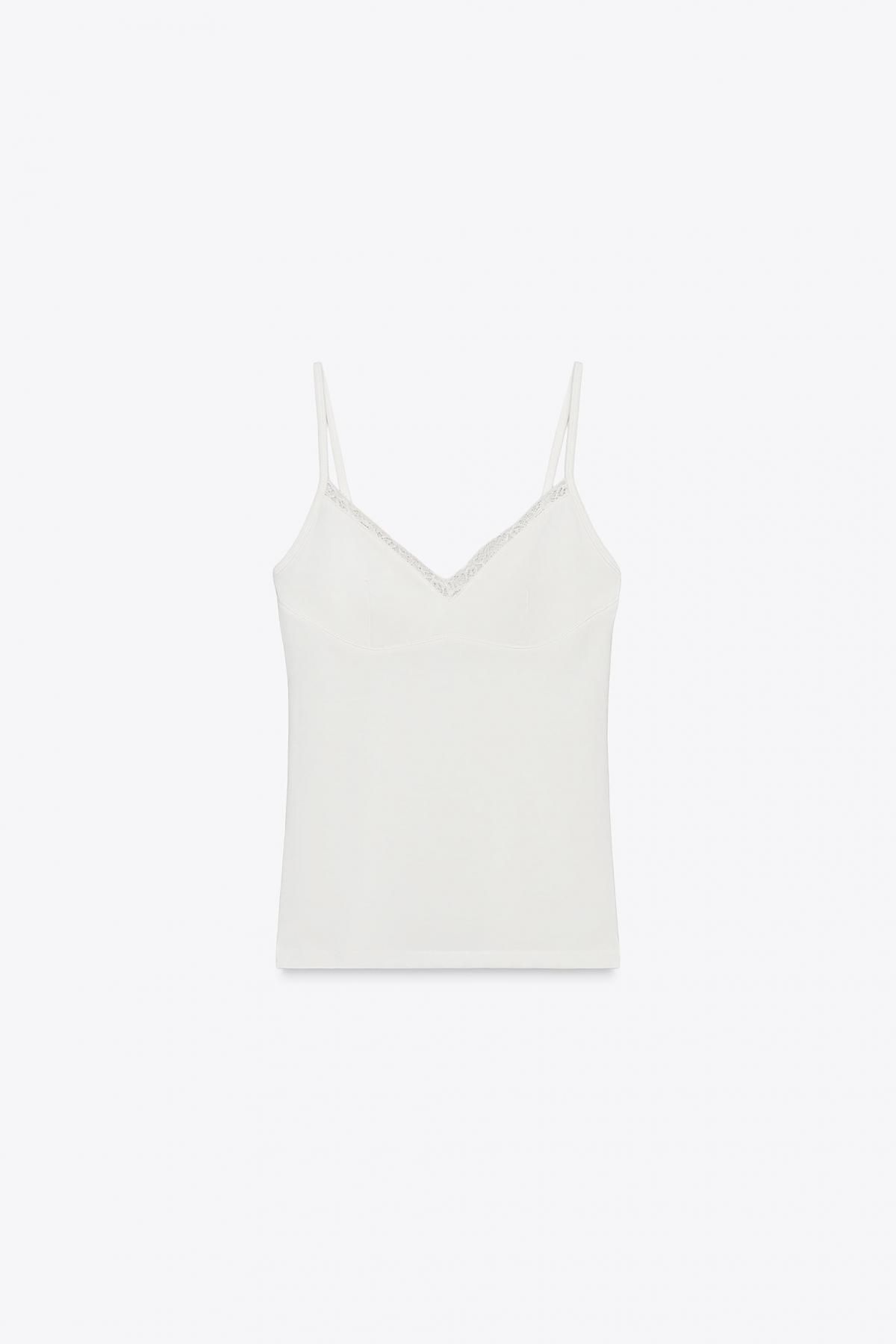 자라 라이오셀 레이스 브이넥 스트랩 탑 3253/803 OYSTER-WHITE - 메인 이미지