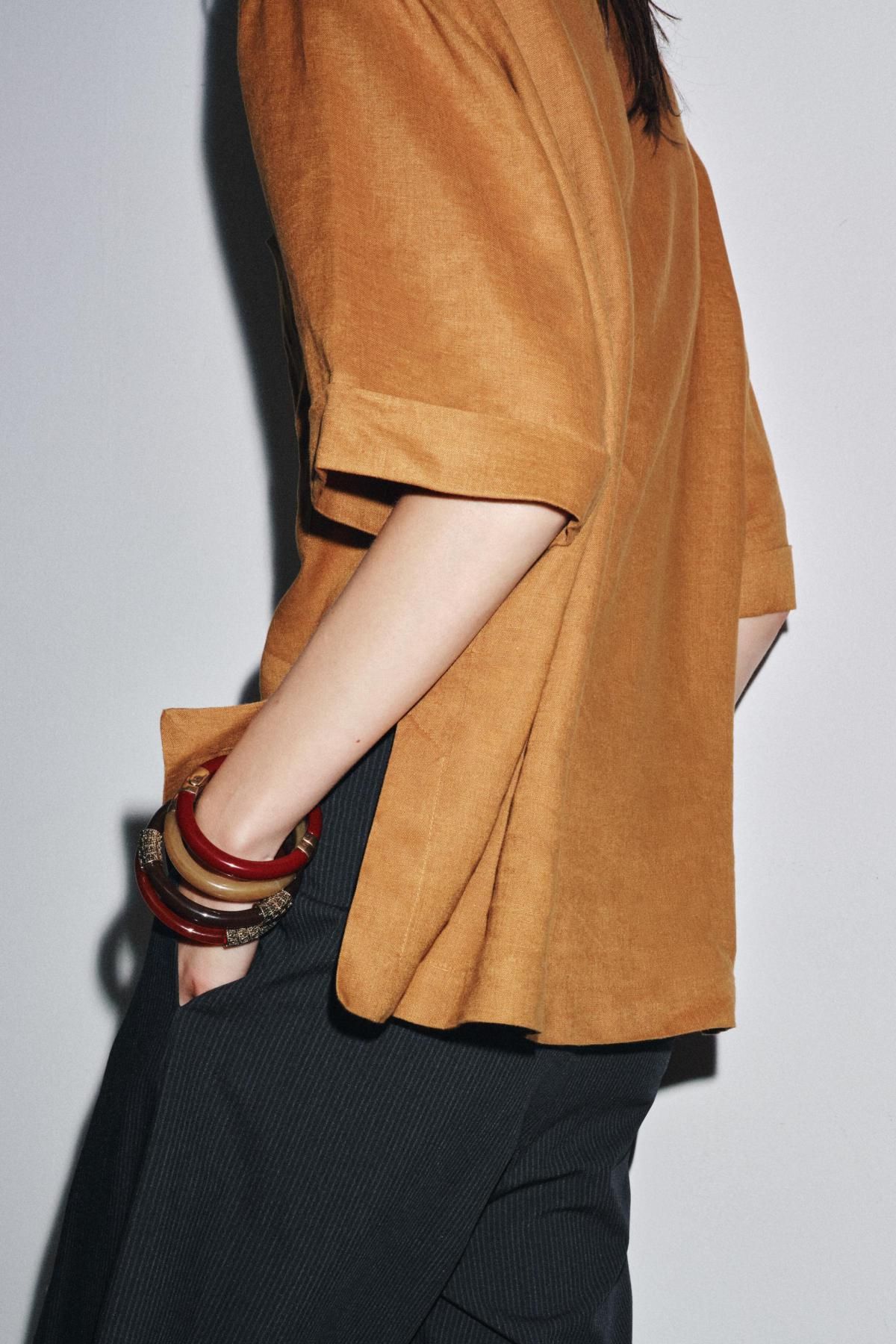 자라 린넨 내추럴 라운드 반팔 티셔츠 4786/118 OCHRE - 상세 이미지 4