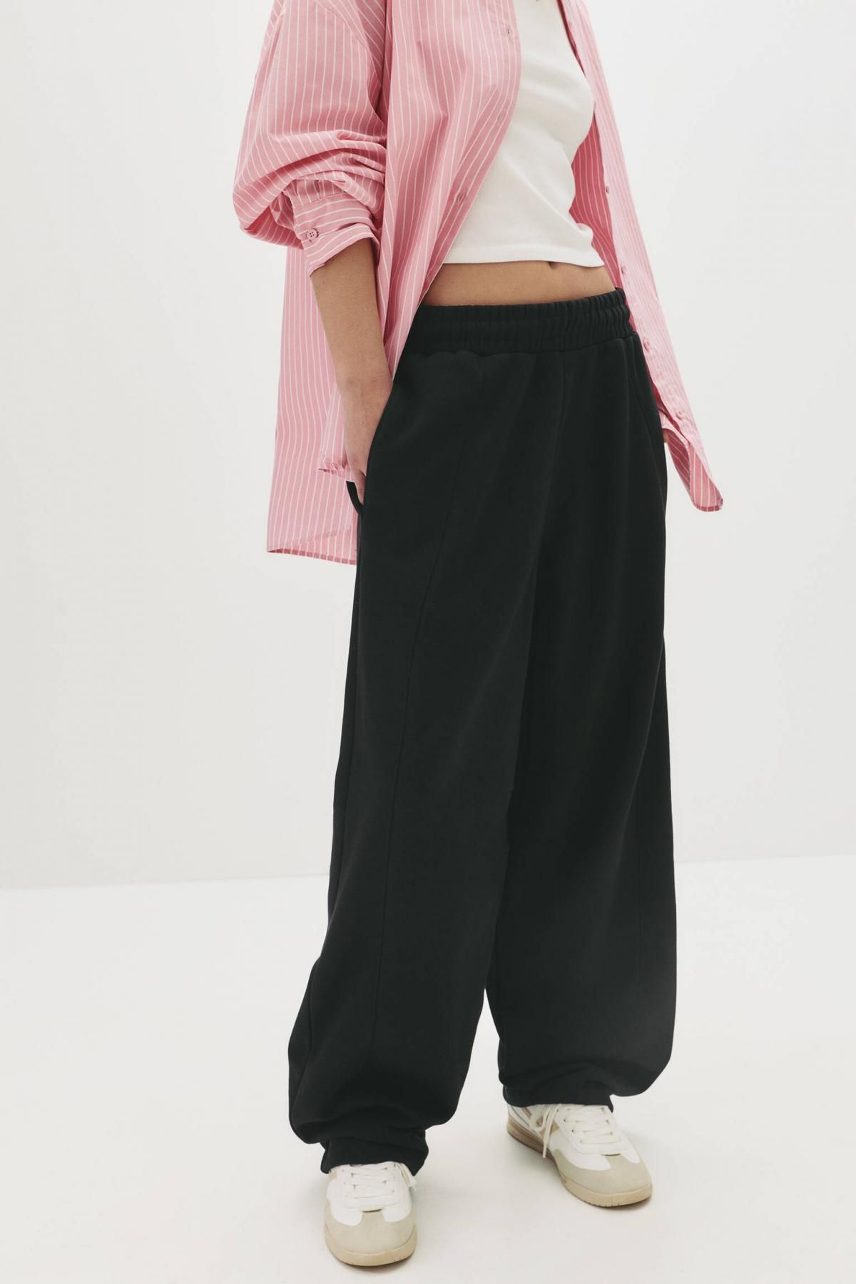 풀앤베어 배럴핏 미드웨이스트 플리스 조거 팬츠 7675/334 BLACK - 상품 이미지