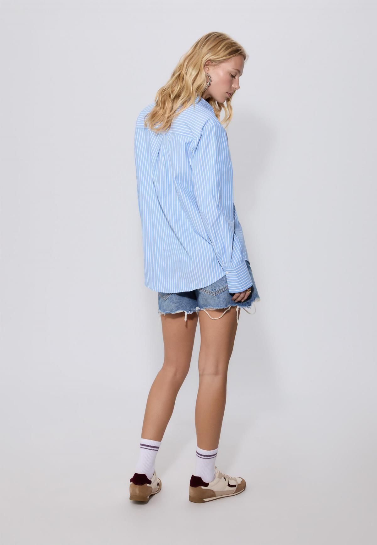 스트라디바리우스 스트라이프 오버핏 포플린 긴팔 셔츠 6010/635 DENIM BLUE - 상세 이미지 5