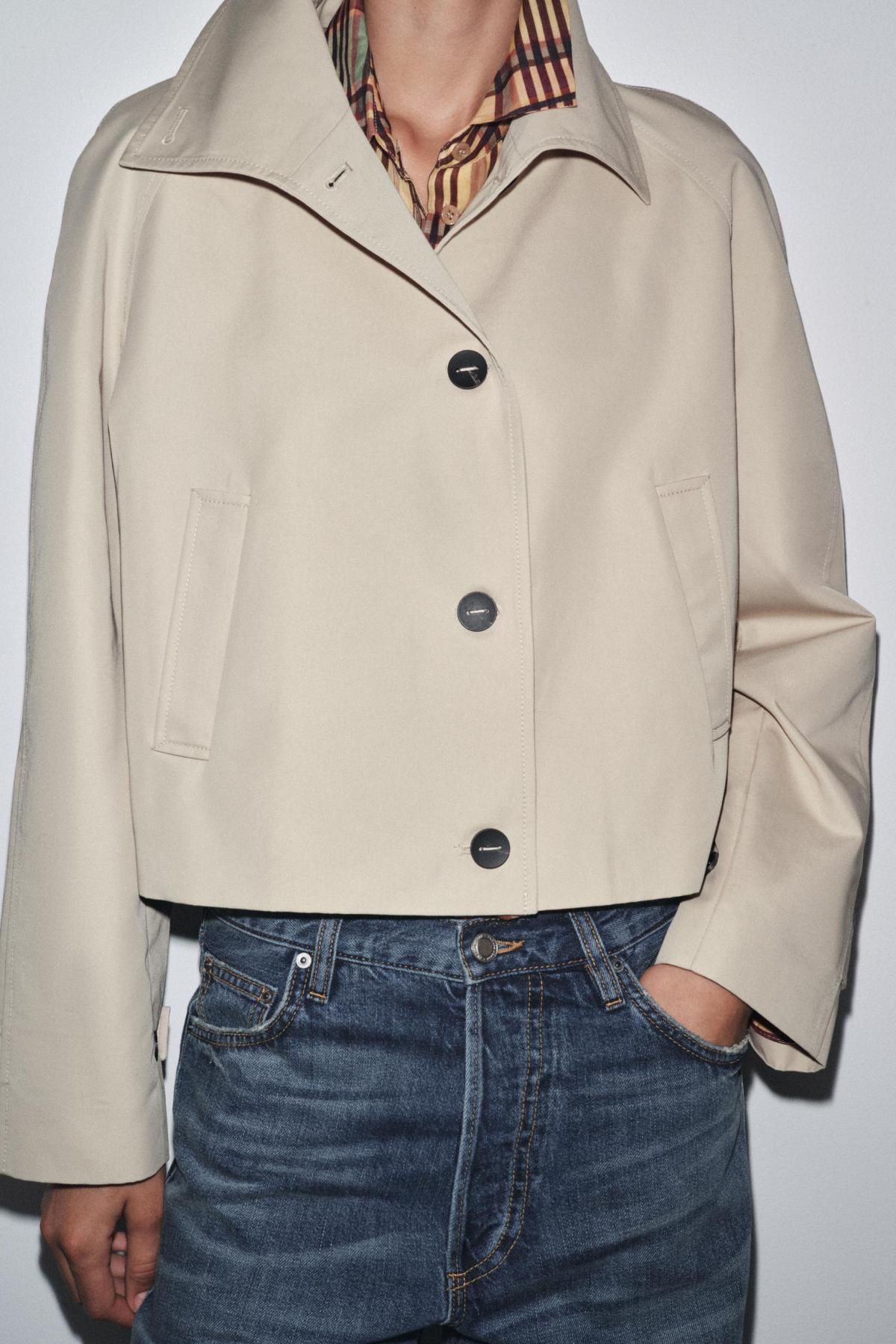 자라 테크니컬 코튼 블렌드 숏 트렌치코트 3833/245 BEIGE - 상세 이미지 3
