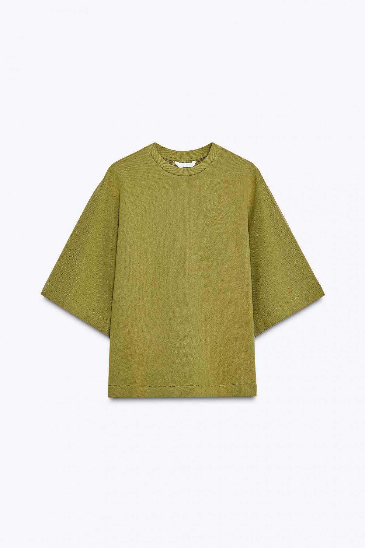 자라 오버핏 라운드넥 반팔 스웨트셔츠 2335/670 OLIVE GREEN - 메인 이미지