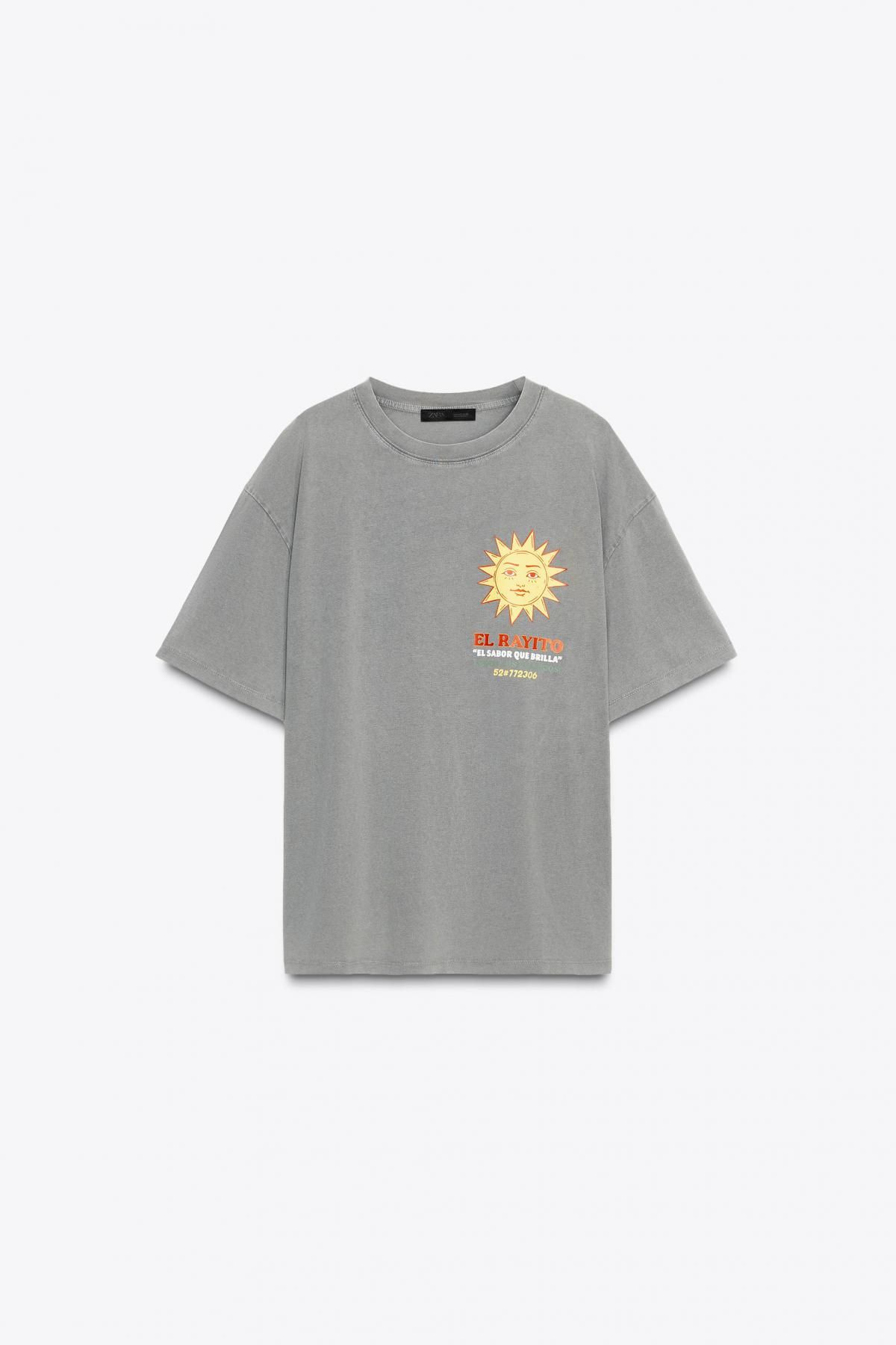 자라 오버핏 라운드넥 코튼 텍스트프린트 반팔 티셔츠 0085/825 ANTHRACITE GREY - 메인 이미지