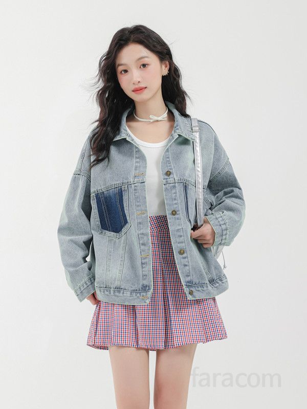여성용 레트로 데님 자켓 가을 루즈핏 스타일 캐주얼 올매치 포켓 디자인 청자켓 편안한 착용감 데일리 외출용 트렌디한 패션 아이템 - 상세 이미지 3