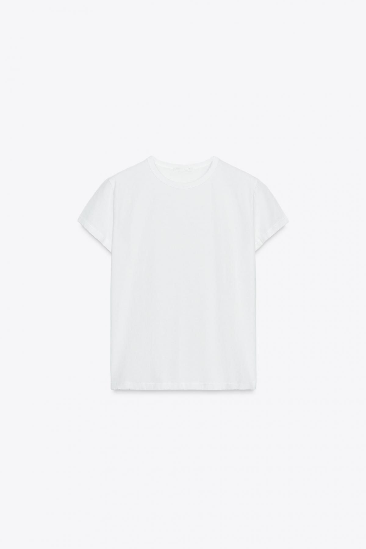 자라 코튼 레귤러핏 골지 라운드넥 반팔 티셔츠 0858/813 WHITE - 메인 이미지