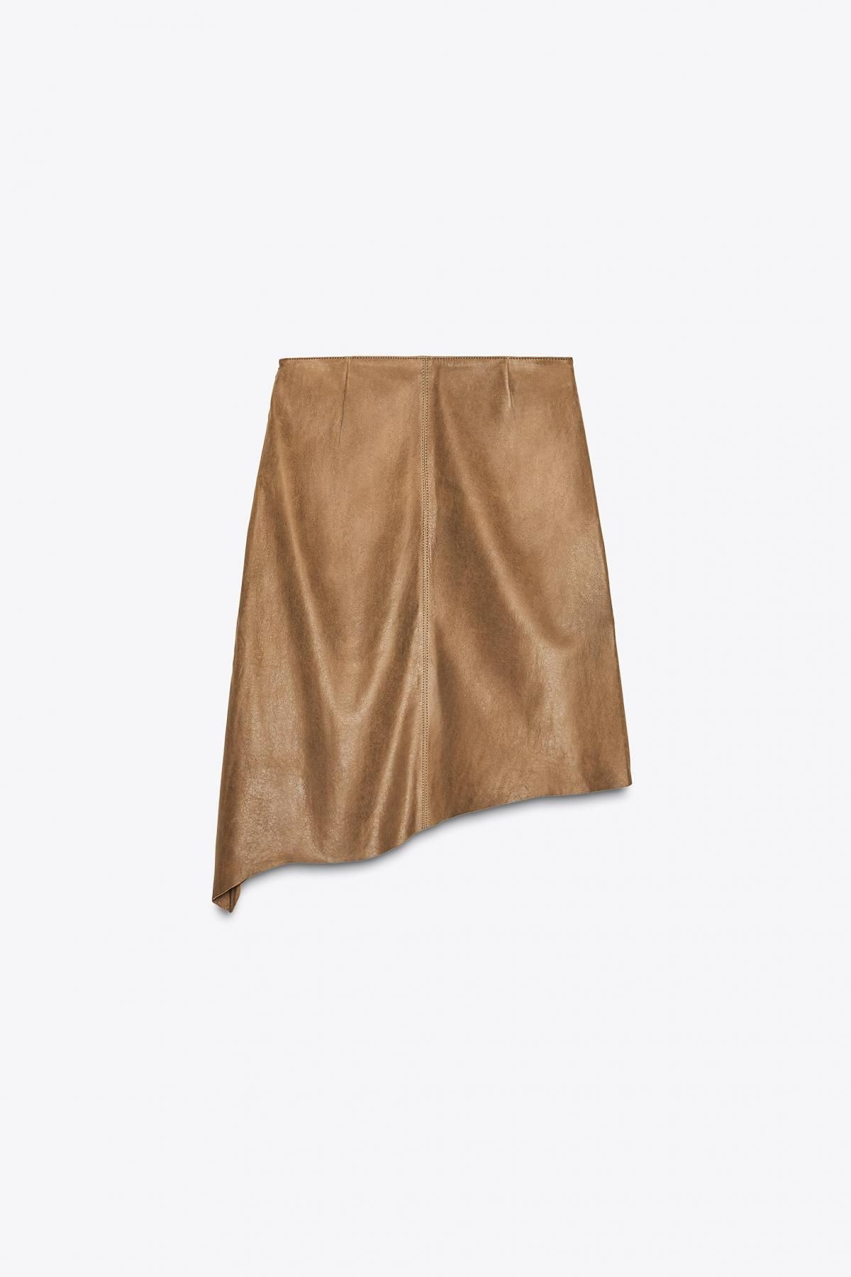 자라 비대칭 레더 미디 스커트 5479/500 DARK CAMEL - 상세 이미지 3