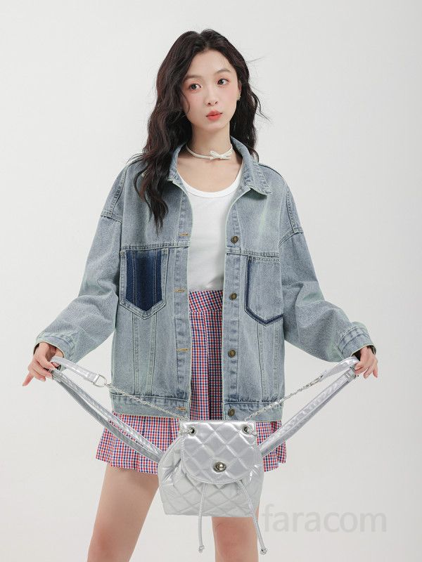 여성용 레트로 데님 자켓 가을 루즈핏 스타일 캐주얼 올매치 포켓 디자인 청자켓 편안한 착용감 데일리 외출용 트렌디한 패션 아이템 - 상세 이미지 4