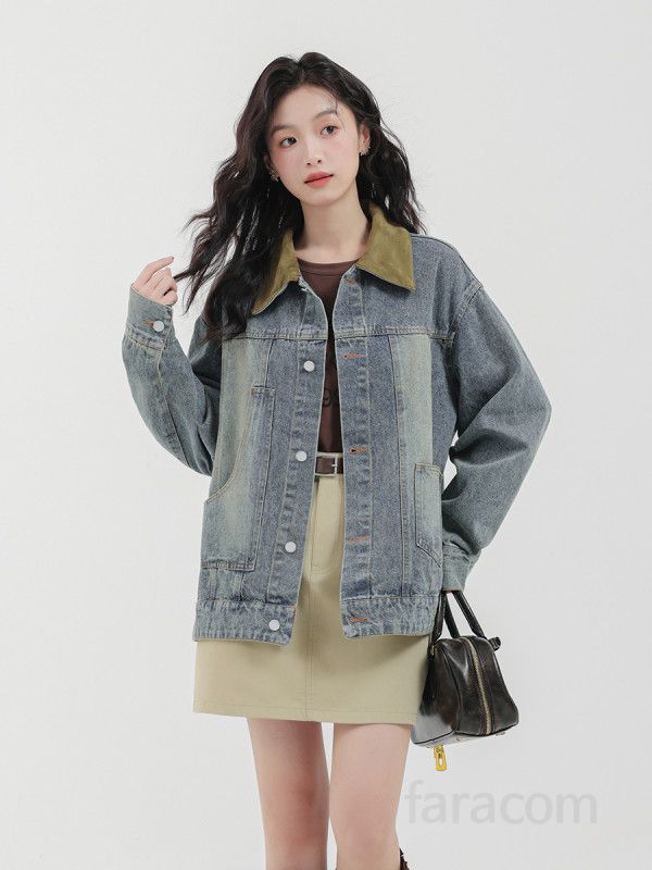 여성 루즈핏 데님자켓 가을 레트로 스타일 컬러 매칭 캐주얼 청자켓 모던한 디자인 편안한 착용감 외출용 데일리 필수 아이템 - 상세 이미지 3