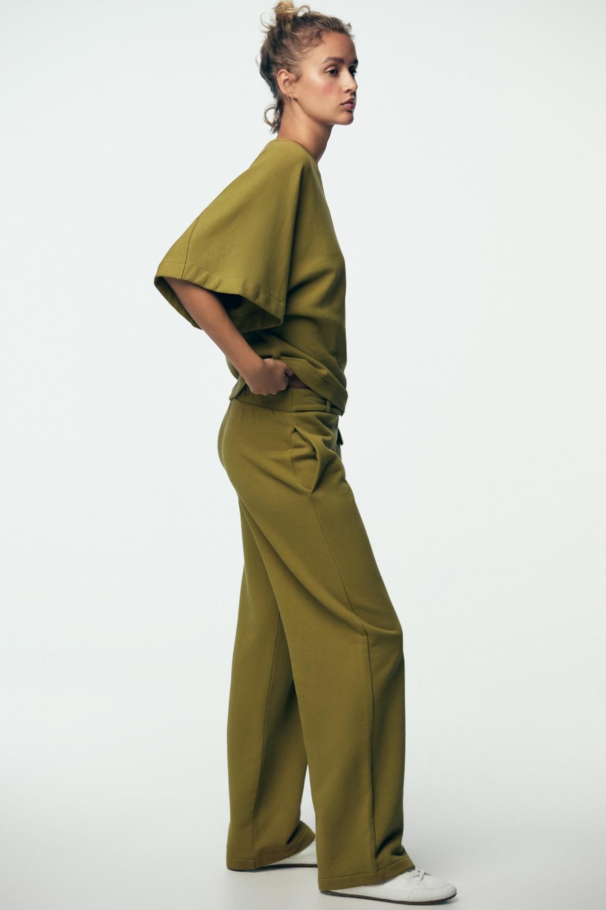 자라 오버핏 라운드넥 반팔 스웨트셔츠 2335/670 OLIVE GREEN - 상세 이미지 5