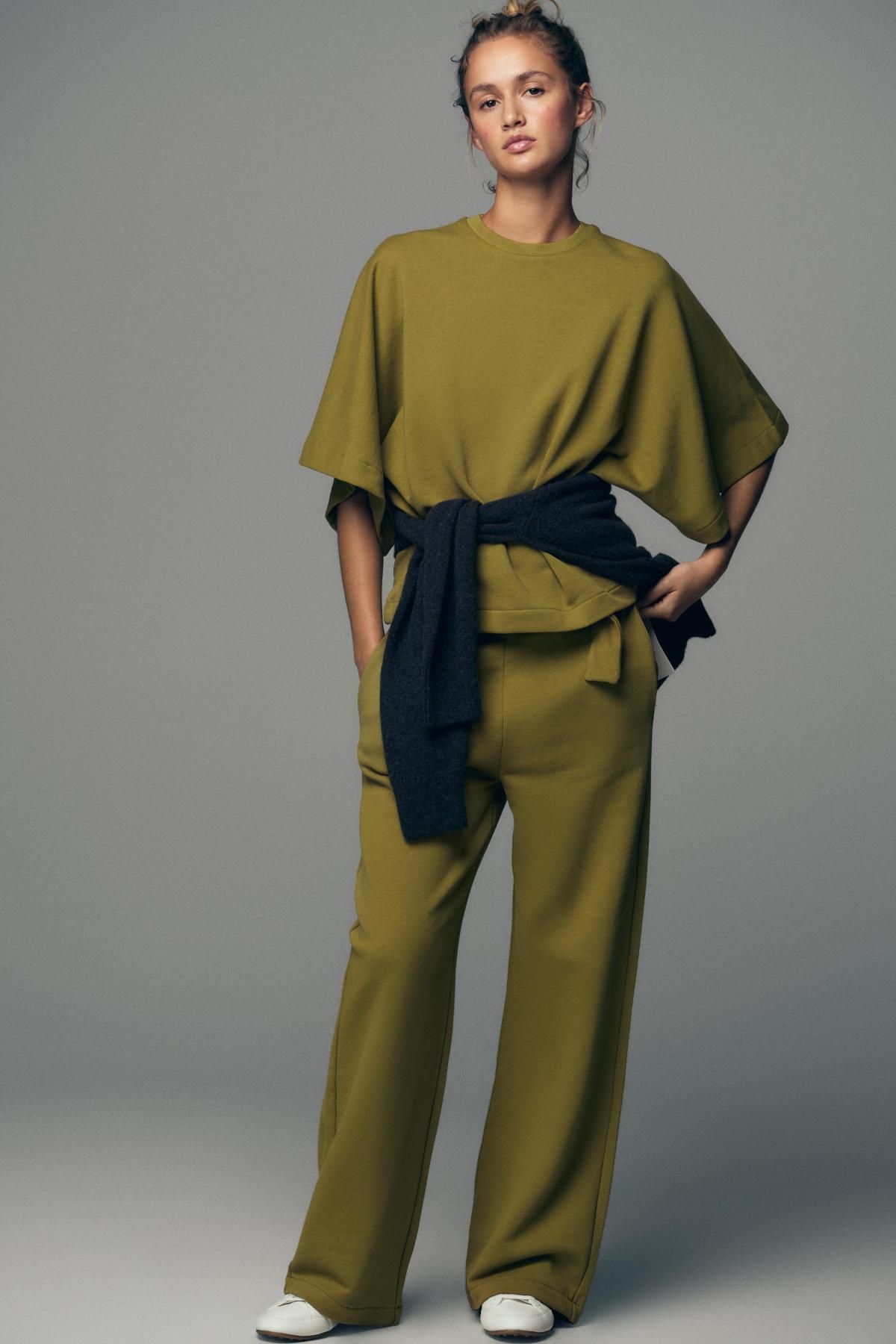 자라 오버핏 라운드넥 반팔 스웨트셔츠 2335/670 OLIVE GREEN - 상세 이미지 2