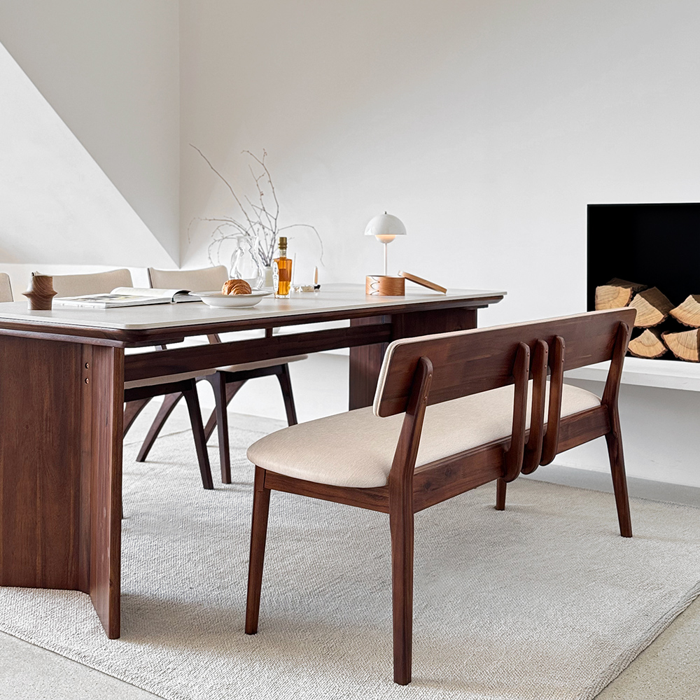 로포텐 브루클린 양면 세라믹식탁 세트 원목 4인용 식탁 포세린 1400 의자2 벤치