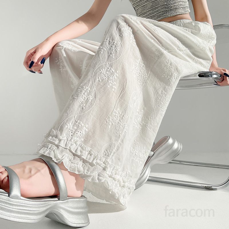 여성 와이드 레이스 팬츠 여름용 자외선 차단 캐주얼바지 얇고 시원한 착용감 편안한 외출용 데일리 스타일 - 상세 이미지 4