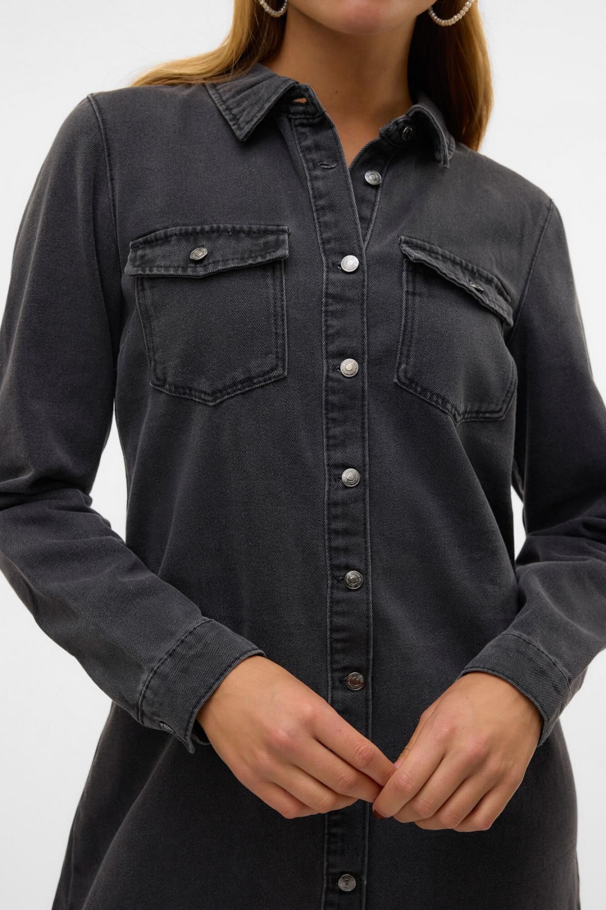 베로모다 버튼업 데님 카라 미니 원피스 5830190 NEGRO - 상세 이미지 3