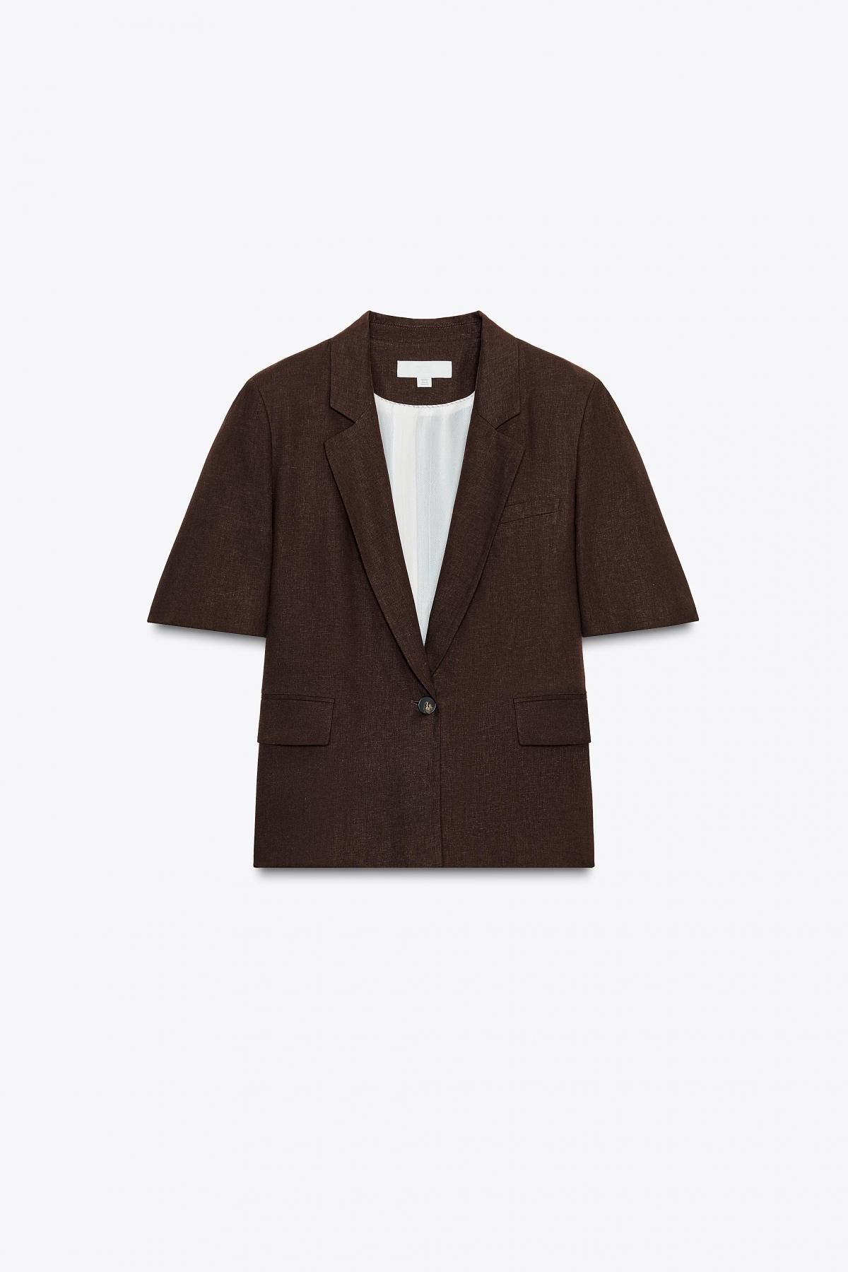 자라 린넨블렌드 오버핏 반팔 테일러드 재킷 8630/385 BROWN - 메인 이미지