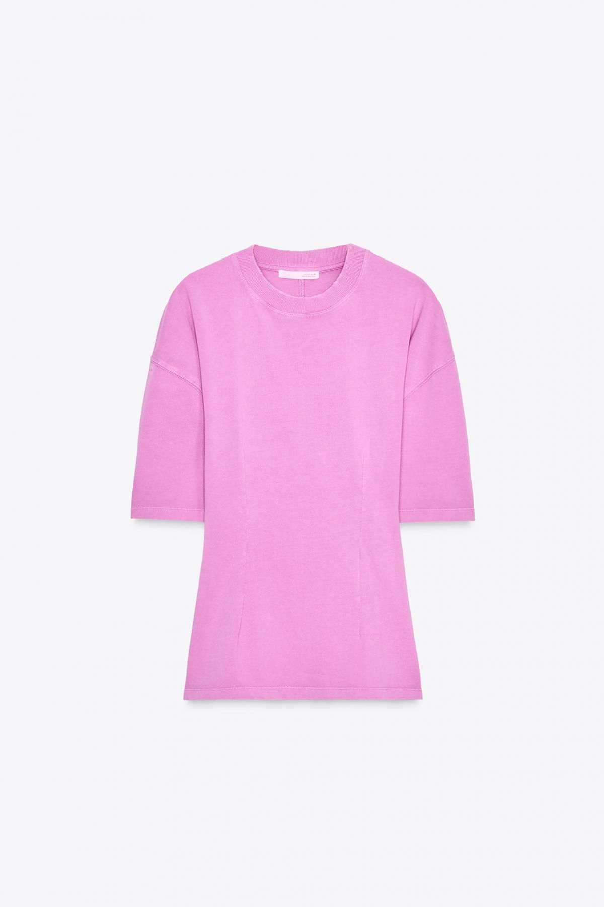 자라 트렌디 워싱 슬림핏 반팔 티셔츠 핑크 4424/627 FUCHSIA - 메인 이미지