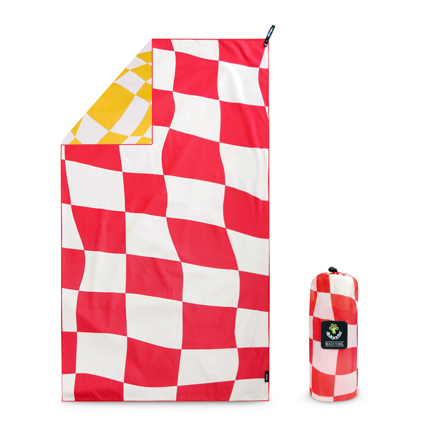 4몬스터 체커보드 비치타올 극세사 대형 타월 다용도 수건 파우치 블랭킷 스트로베리
