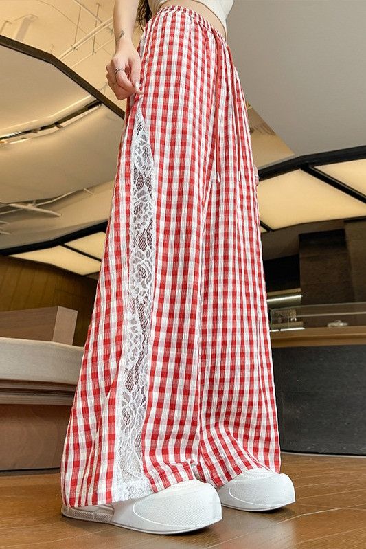 여성 여름 와이드팬츠 아이스 실크 하이웨이스트 캐주얼 플레드 레이스 시원한 착용감 선스크린 기능 모던 스타일 편안한 데일리룩 여행용 팬츠 - 상세 이미지 4